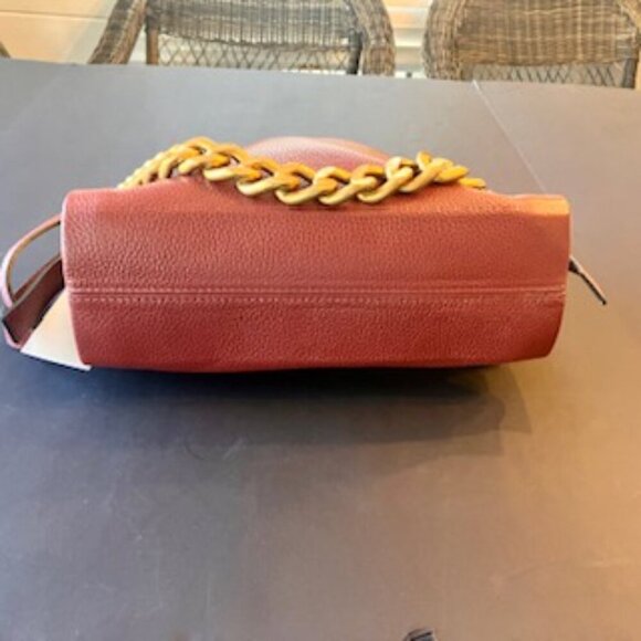 NWT Burgundy Italian Leather bag w/decorative chain - Picture 5 of 9